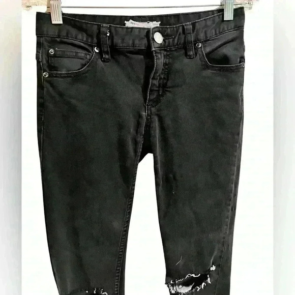 Free People Black Distressed Skinny Jeans Cotton Blend - Picture 2 of 9
